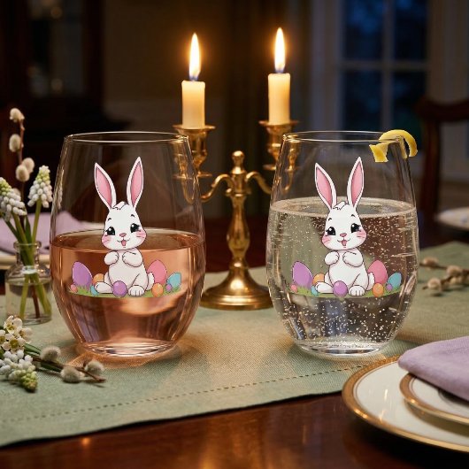 Verre À Vin Sans Pied Cute Easter Bunny & Pastel Easter Eggs 