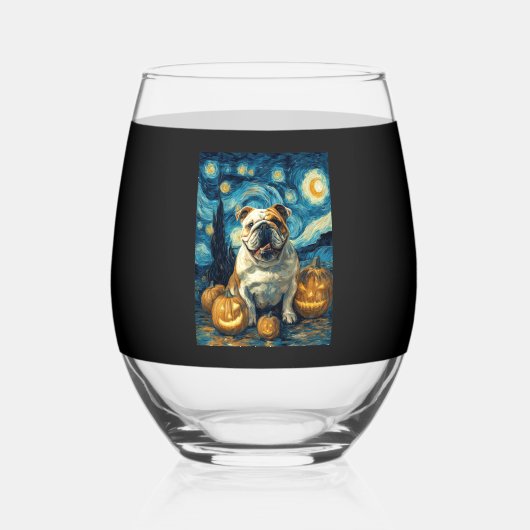 Verre À Vin Sans Pied Cute English Bulldog Dog Halloween Jack O Lantern (Recto)