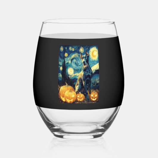 Verre À Vin Sans Pied Cute Great Dane Dog Halloween Jack O Lantern Pumpk (Recto)