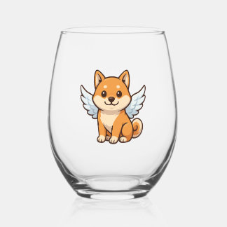 Verre À Vin Sans Pied Cute Shiba Inu angel cartoon dog happiness