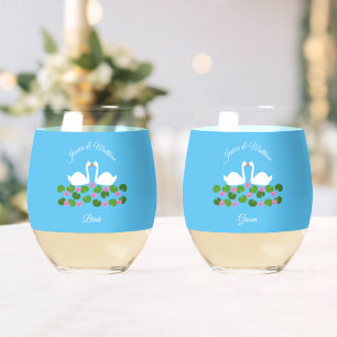 Verre À Vin Sans Pied Cygnes blancs et nénuphars Mariage Personnalisé