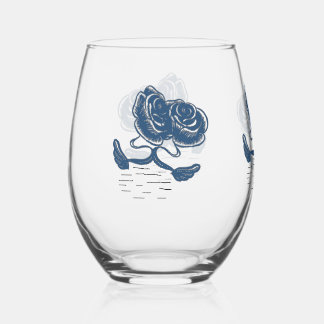 Verre à Vin Sans Pied Cygnes Bleus Gobelet Élégant
