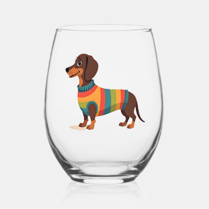 Verre À Vin Sans Pied Dachshund au pull vintage arc-en-ciel Chien long m