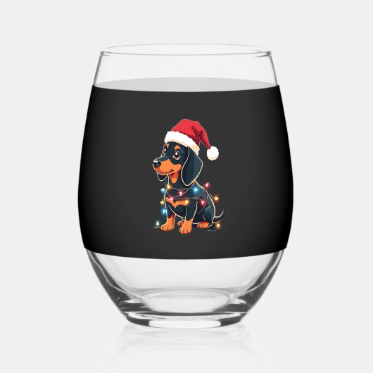 Verre À Vin Sans Pied Dachshund Christmas Lights Santa Hat Xmas Dog Love (Recto)