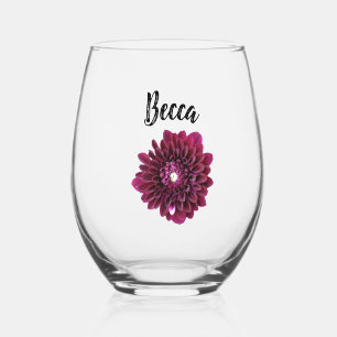 Verre À Vin Sans Pied Dahlia Fleur Violet Profond Personnalisé