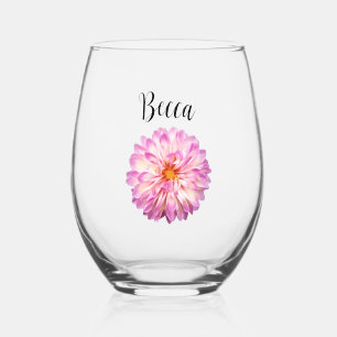 Verre À Vin Sans Pied Dahlia Personnalisé Violet et Blanc Élégant