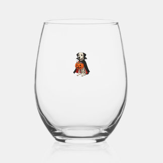 Verre À Vin Sans Pied Dalmatian Halloween Vampire Dog with Pumpkin Baske