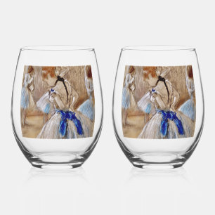 Verre À Vin Sans Pied Danseuse de Degas avec ruban bleu