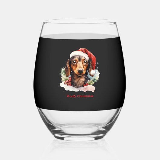 Verre À Vin Sans Pied Daschund Dog Christmas Santa Hat Xmas Light Woofy (Recto)