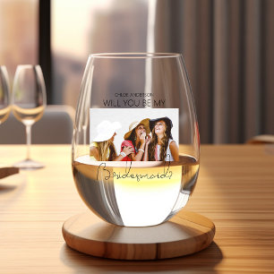Verre À Vin Sans Pied Demande de Demoiselle d'Honneur avec Photo Moderne