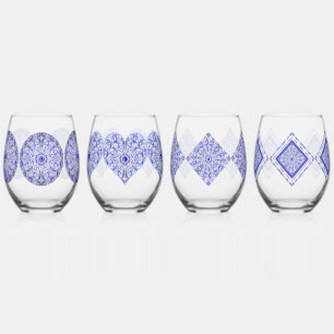 Verre À Vin Sans Pied Dentelle en céramique Bleu de Grèce