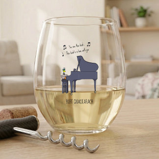 Verre À Vin Sans Pied Dessin de Burt Quackarach, joueur de piano canard