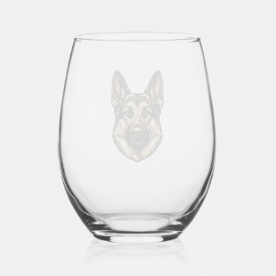 Verre À Vin Sans Pied Dessin vectoriel de chien de berger à la gravure v