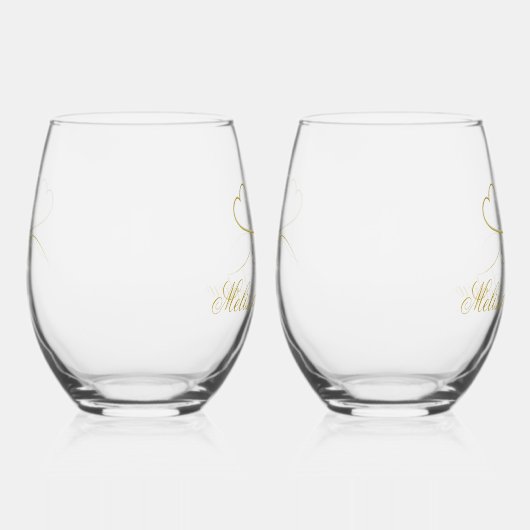 Verre À Vin Sans Pied Deux Coeurs Or Élégants | MARIAGE (Droite)