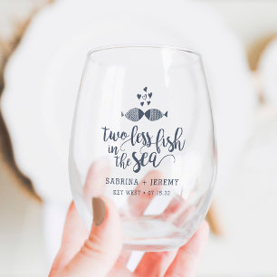 Verre À Vin Sans Pied Deux poissons en moins dans la mer mariage Favor