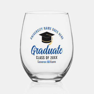 Verre À Vin Sans Pied Diplôme de collège personnalisé Bleu Diplômé