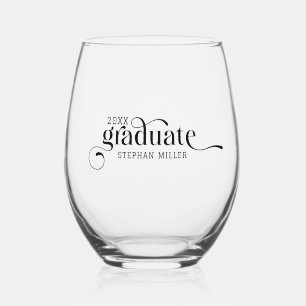 Verre À Vin Sans Pied Diplômé Elegant Noir Typographie Tourbillonnant