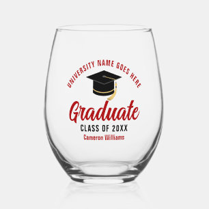 Verre À Vin Sans Pied Diplômé rouge de fin d'études personnalisé