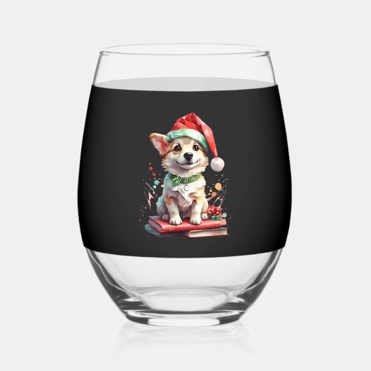 Verre À Vin Sans Pied Dog in Christmas Hat with Books - A Perfect Christ (Recto)