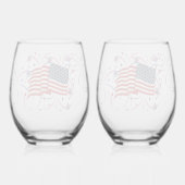 Verre À Vin Sans Pied Drapeau américain et feux d'artifice (Verso)