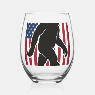 Verre À Vin Sans Pied Drapeau américain vintage silhouette Bigfoot vecte