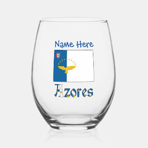 Verre À Vin Sans Pied Drapeau Azores Azoréen Bleu Nom Personnalisé