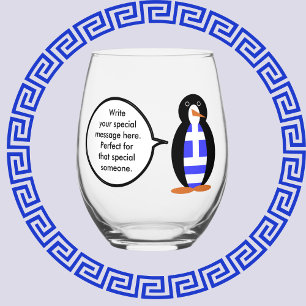 Verre À Vin Sans Pied Drapeau grec Ms Penguin personnalisé parlant