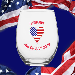 Verre À Vin Sans Pied Drapeau USA Cœur Funky Personnalisé