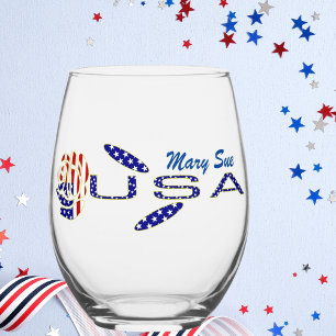 Verre À Vin Sans Pied Drapeau USA Rose sur le côté Bleu Personnalisé