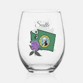 Verre À Vin Sans Pied Drapeau Washington et Fleur Rhododendron Pacifique (Recto)