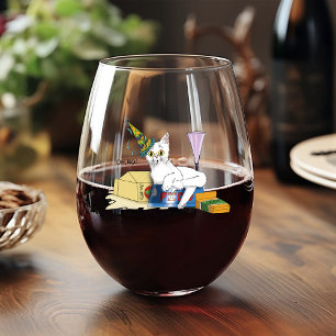 Verre À Vin Sans Pied Drôle de Lendemain de Nouvel An Chat Blanc