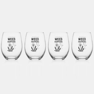 Verre À Vin Sans Pied Drôle de mauvaise herbe se produit Art de tampon à
