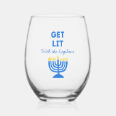 Verre À Vin Sans Pied Drôle "Get Lit" Chic Personnalisé Menorah Hanoukka (Recto)