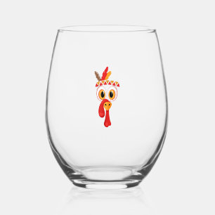 Verre À Vin Sans Pied Drôle Thanksgiving Turquie Face tête indienne plum