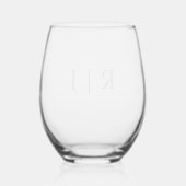 Verre À Vin Sans Pied Dusty Blue Monograms Couple Nom Mariage minimal (Verso)
