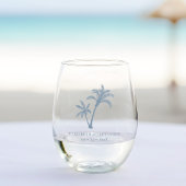 Verre À Vin Sans Pied Dusty Blue Tropical Palm Trees Plage Mariage