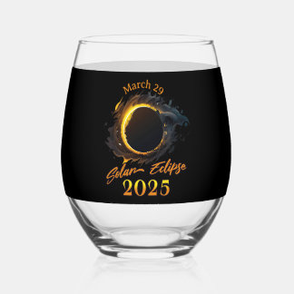 Verre À Vin Sans Pied Éclipse solaire 29 mars 2025 Commémoratif