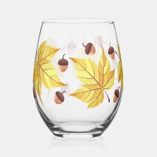 Verre À Vin Sans Pied Écornes Rustiques et feuillage Feuille Jaune