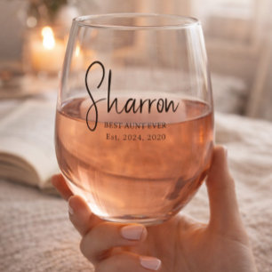 Verre À Vin Sans Pied Écriture noire Tante personnalisée établie meilleu