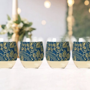 Verre À Vin Sans Pied Élégance Fleur Dorée