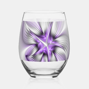 Verre À Vin Sans Pied Élégance florale Art Abstrait Violet Fractal moder
