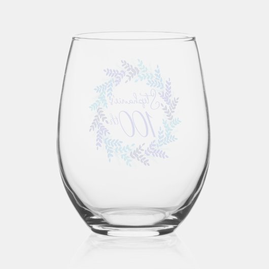 Verre À Vin Sans Pied Elégant bleu floral 100e anniversaire (Verso)