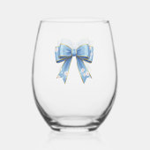 Verre À Vin Sans Pied Elegant Blue Bow Engagement Party Invitation (Recto)