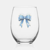 Verre À Vin Sans Pied Elegant Blue Bow Engagement Party Invitation (Verso)