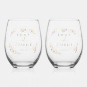 Verre À Vin Sans Pied Elégant Boho Chic Pastel Fleurs Mariage (Recto)