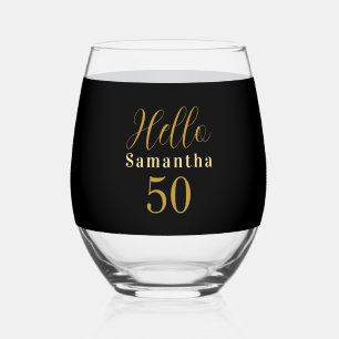 Verre À Vin Sans Pied Elegant Bonjour 50 Noir Or 50e Anniversaire