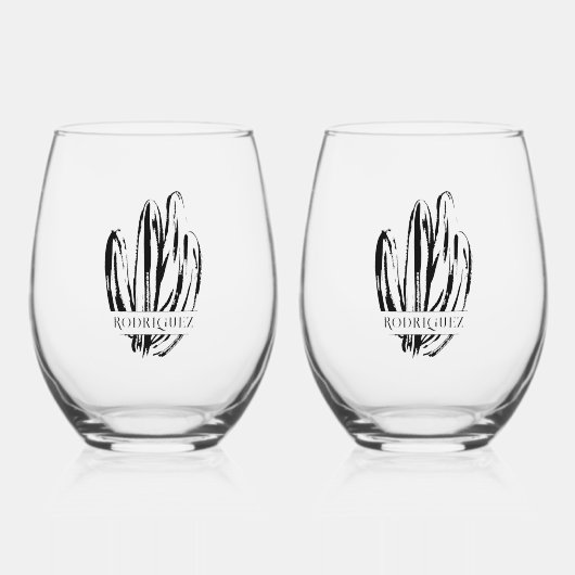 Verre À Vin Sans Pied Élégant Cactus | Monogramme Mariage (Recto)