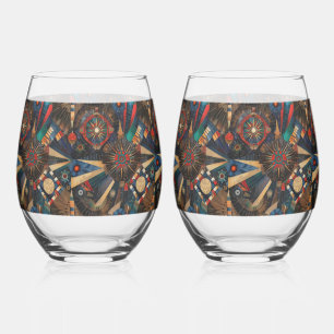 Verre À Vin Sans Pied Élégant Cerulean "Anciennes Chroniques Indigènes"