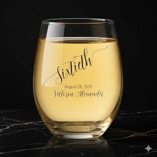 Verre À Vin Sans Pied Elegant Custom Sixtieth Birthday Calligraphy