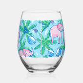 Verre À Vin Sans Pied Élégant Éléphant Rose Palmier Monogrammé  (Gauche)
